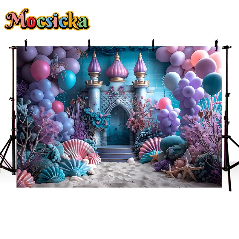 Mocsicka Photography Background Mermaid Underwater World Decor Cake Smash Birthday Party Kids Portrait Backdrop Photo Studio