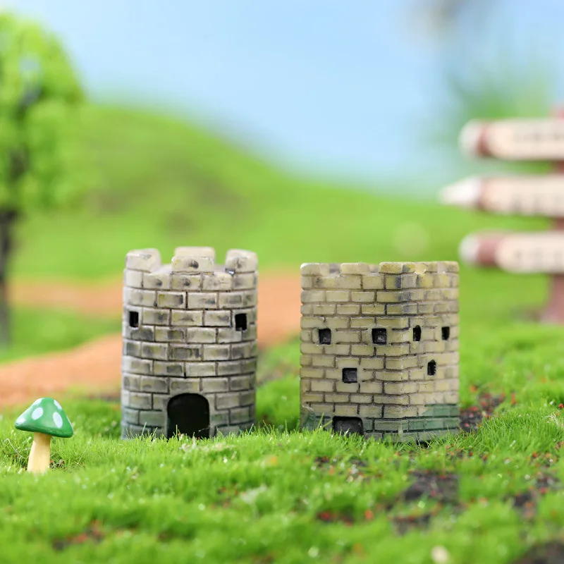 1pc Resin Ancient Castle Figurine Landscape Figure Home Decor Miniature Fairy Garden Ornament Decoration Accessories Modern