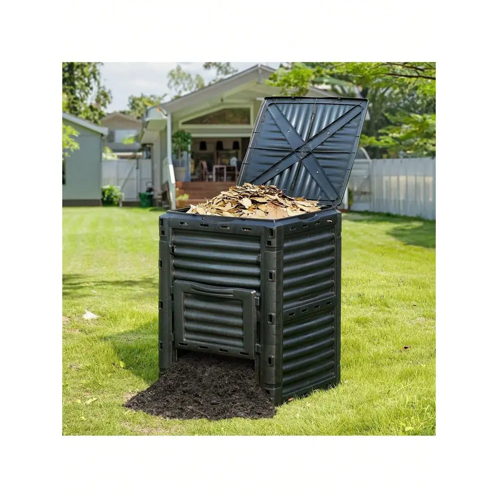 Compost Bin 80 Gal, Composter, Large Capacity Outdoor Composting Bin With Top Lid And Bottom Door, Easy Assembling, Lightweight