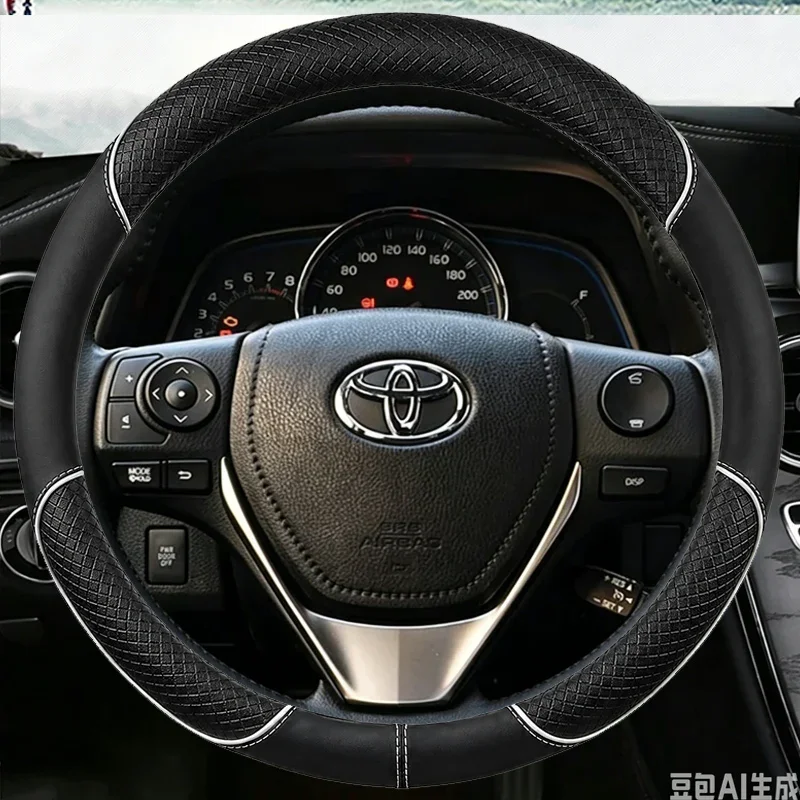 For Toyota Camry Corolla Harrier Car Steering Wheel Cover 38cm Leather  Fortuner Yaris CHR Vios Prius Alphard Rav4 Accessories