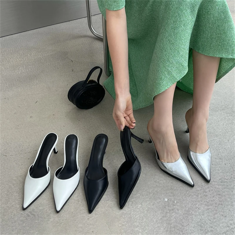 Eilyken Women Pumps Slipper Fashion Pointed Toe Shallow Thin High Heel Shoes Elegant Slingback Mules tacones mujer