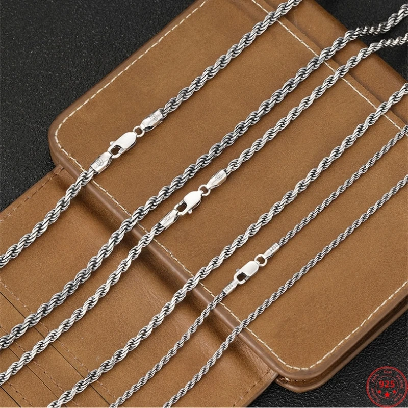 Genuine S925 Sterling Silver Necklaces for Women Men New Fashion 2.0mm 2.8mm 3.2mm Weaven Rope-chain Jewelry