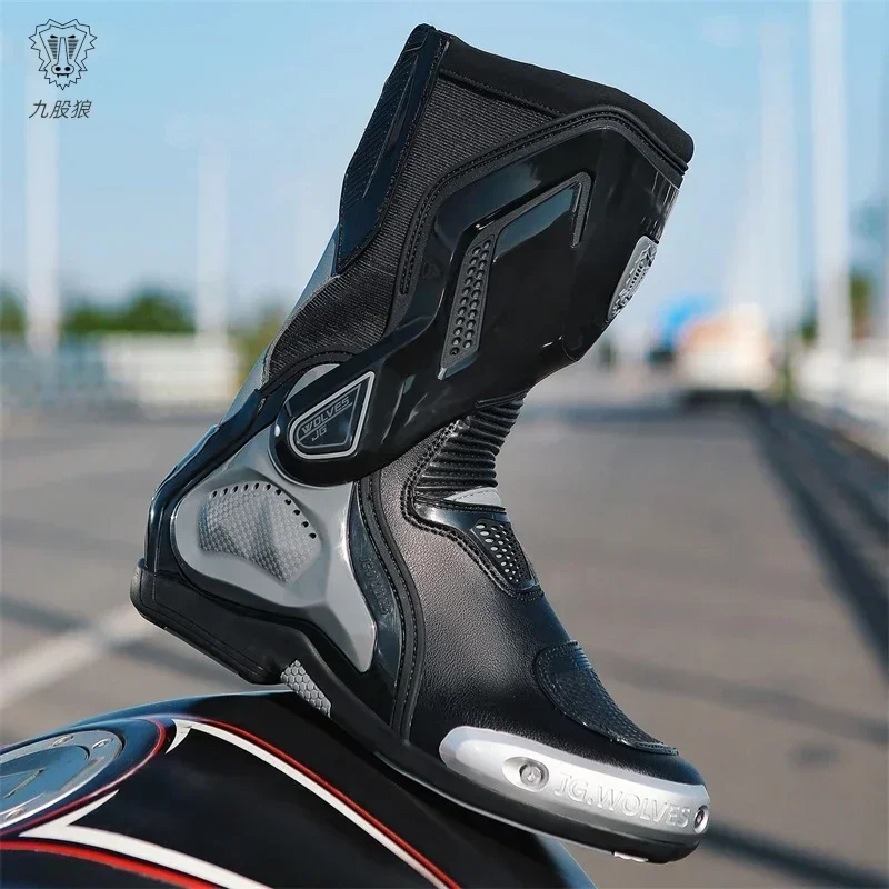 Chaussures de protection professionnelles antidérapantes pour moto tout-terrain, mi-mollet, longues chevilles, résistantes à l'usure, pour motocycliste