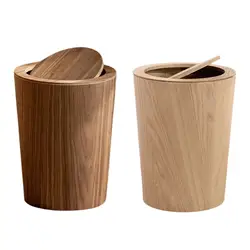 Wood Trash Can with Lid Japanese Style Garbage Can for Office Home Bedroom