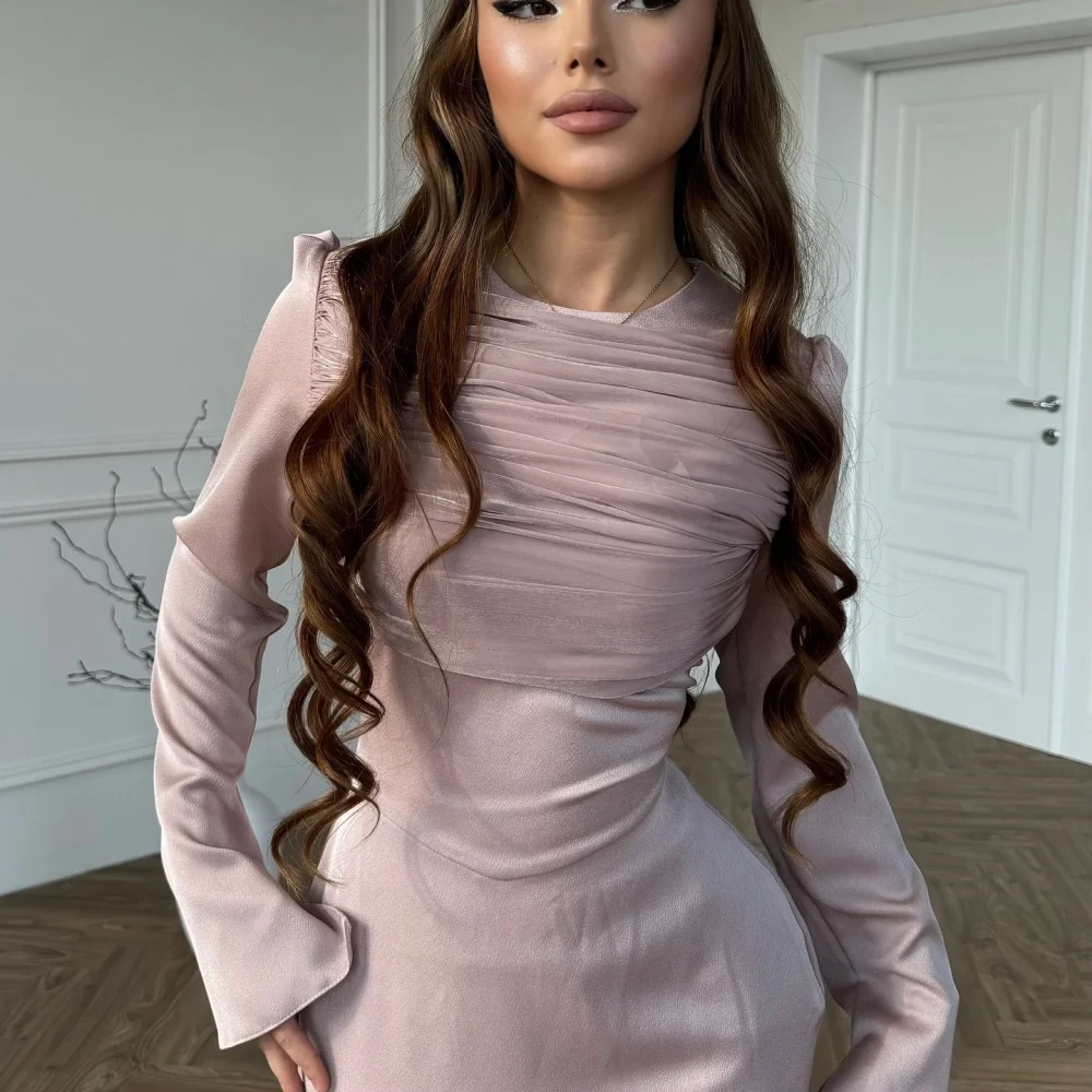 Bella Customized Pink Long Sleeves Mermaid Bell Sleeves robes de soirée Pearl Chiffon Evening Dresses Party Wedding Dress 2024