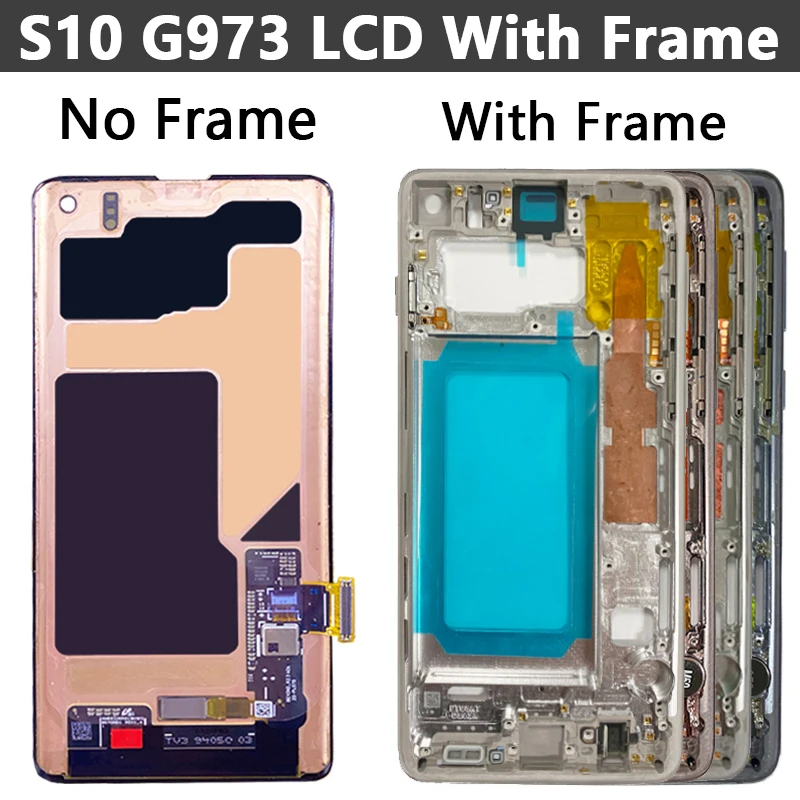 Tested AMOLED Display For Samsung Galaxy S10 Touch Screen Digitizer with Frame,LCD Replacement, G970, G970F, G9700 Frontal parts