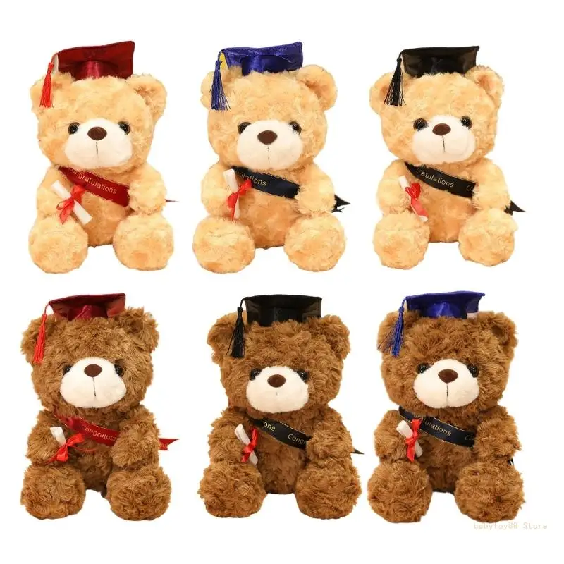 Y4UD Adorable Graduation Hat Bear Plushie 23cm Embroidered Stuffed Animal Figurine Plush Ornament for Children and Adults