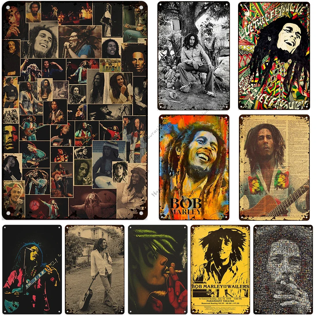 Rusty bob marley cartaz de metal sinal reggae cantor metal estanho cartaz do vintage bar clube pub decoração da parede retro rock cartaz