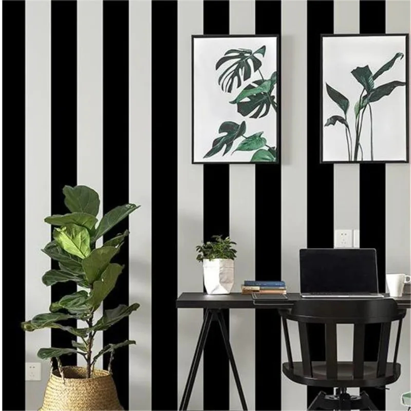 

Modern minimalist black and white striped wallpaper living room bedroom room background wallpaper non self-adhesive