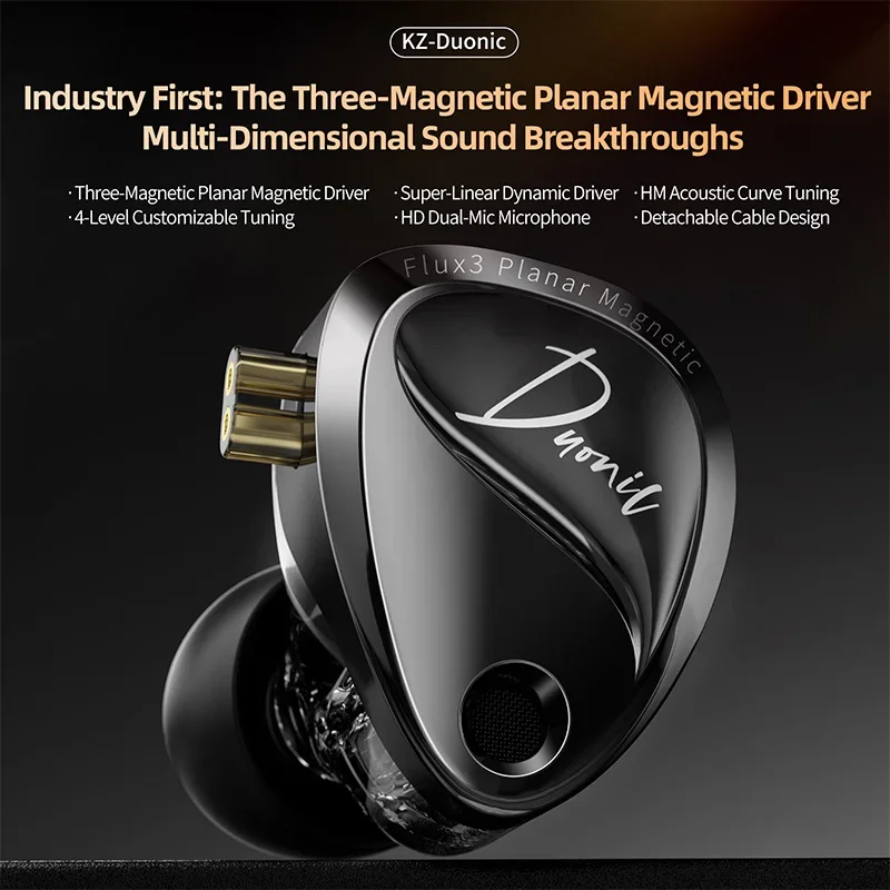 

KZ Duonic 1PR+1DD IEMs HIFI Проводные наушники-вкладыши Наушники с тройным магнитом и плоским драйвером с 4 вариантами настройки HD Dual Mic