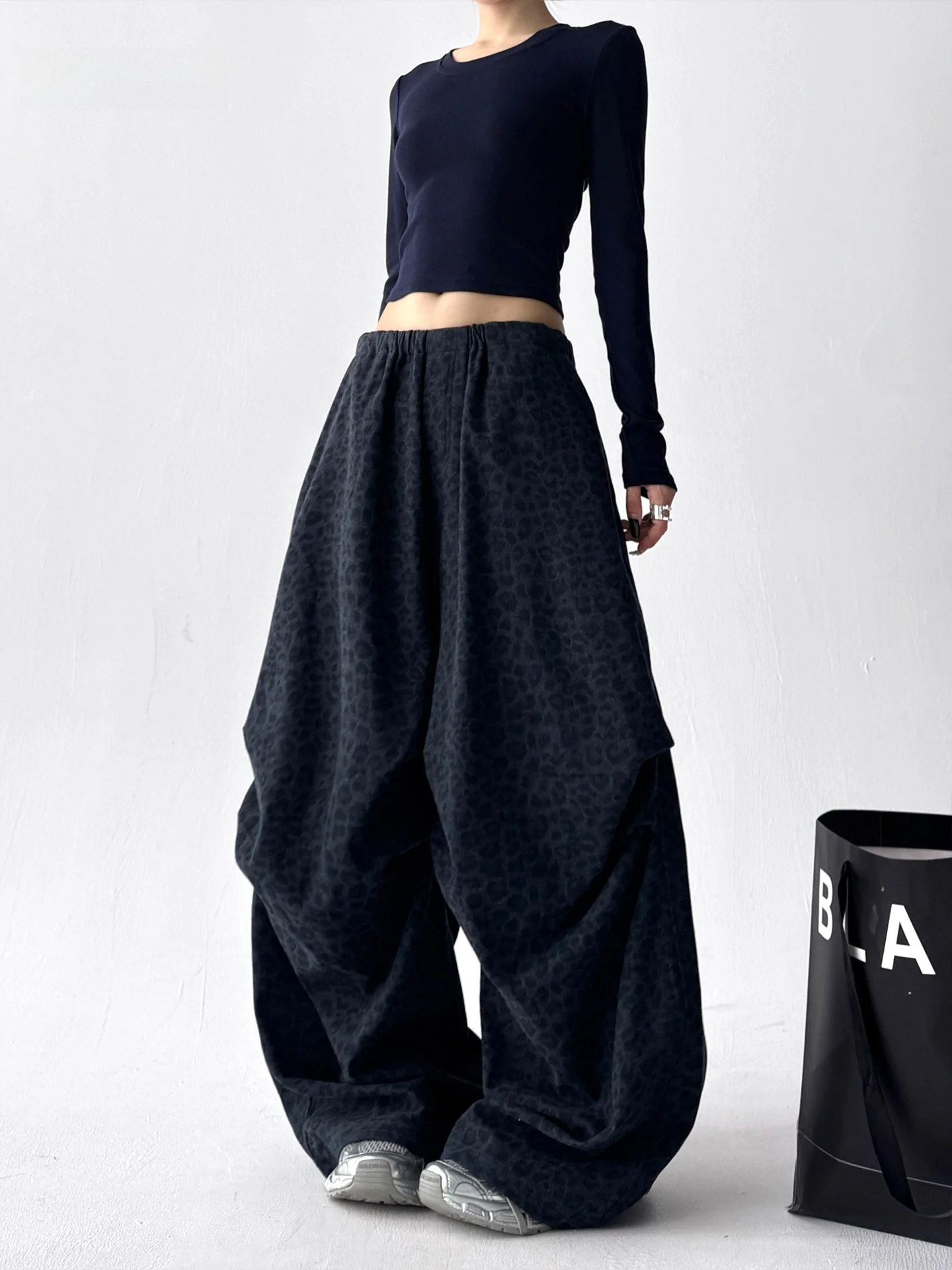 

Брюки для рабочей одежды Bla, женские свободные брюки с леопардовым принтом, широкие повседневные брюки с завязками на талии, винтажные женские брюки