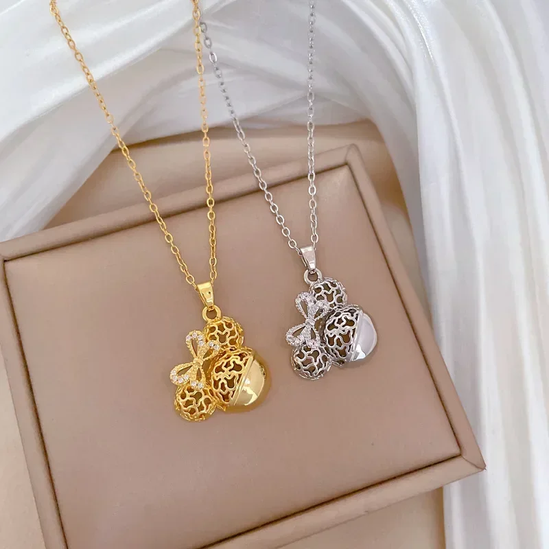 Disney Cute Cartoon Mickey Minnie Zircon Pendant Necklace for Women Girls Stainless Steel Chain Party Accessories Jewelry Gifts