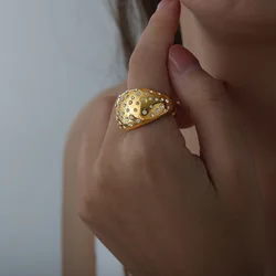 Stainless Steel Rings For Women 18k Gold Plated With Multi Shiny Zircon Waterproof Non Tarnish Women's Ring Luxury Woman Jewelry