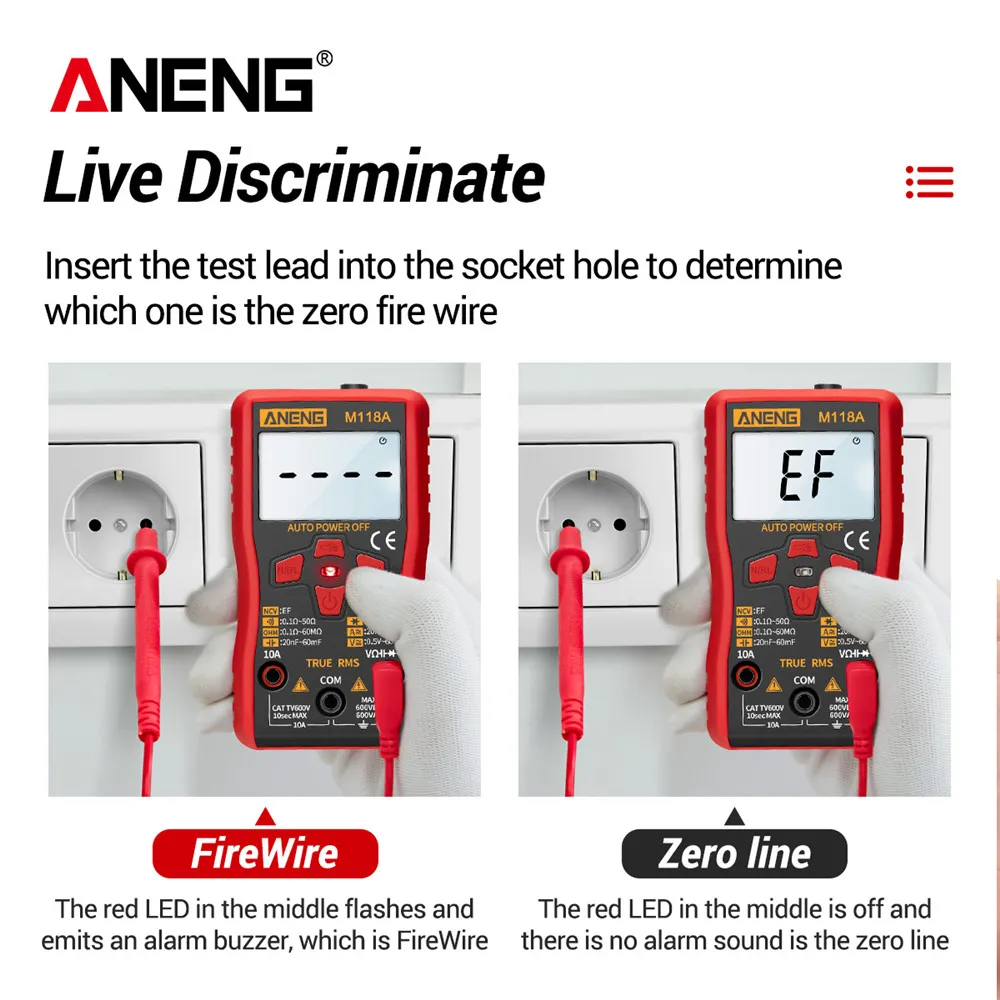 ANENG M118A Mini Multimeter 6000 Counts Digital Tester True Rms Auto Mmultimetro Tranistor Meter with NCV Data Hold Test Tools