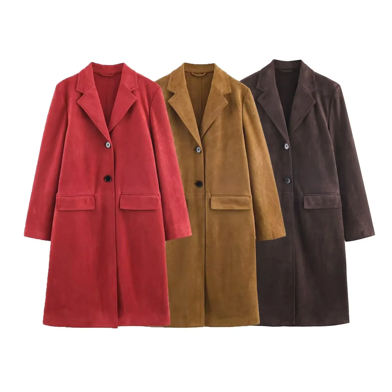 

2025 Winter New Women's Casual Fashion Simple Loose Temperament Lapel Long Sleeve Button-Down Suede Mid-Length Coat