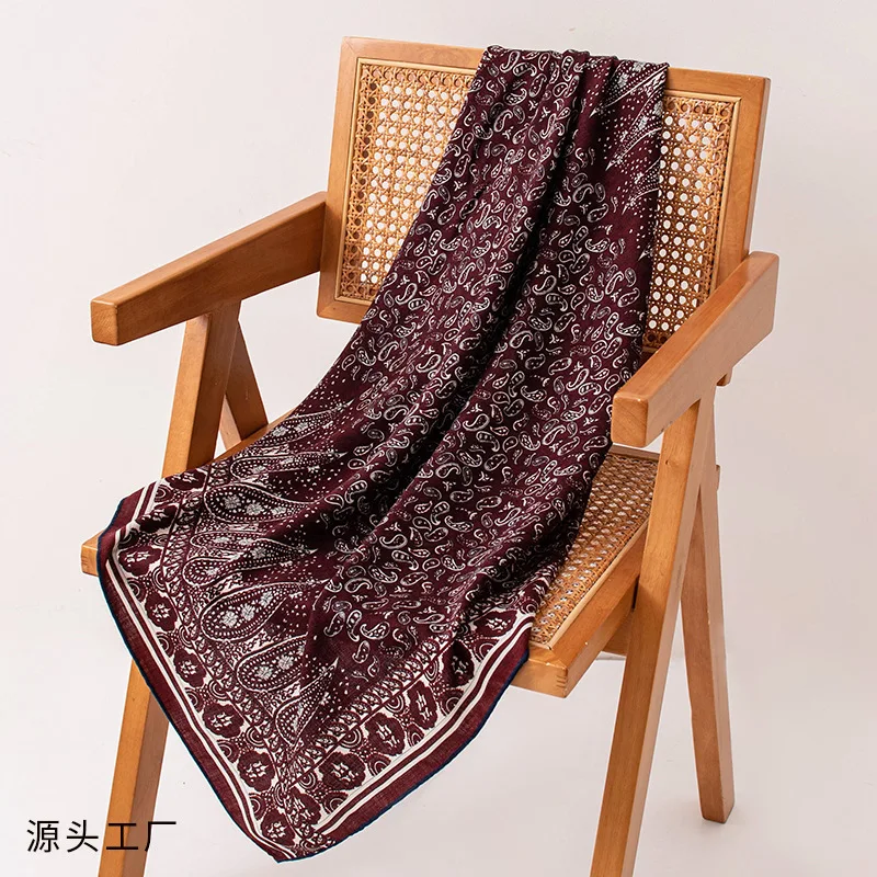 

Scarf Hand-Rolled Square High-End Temperament Elegant Shawl High-Grade Sensitive and Diligent Caramel Color for Women