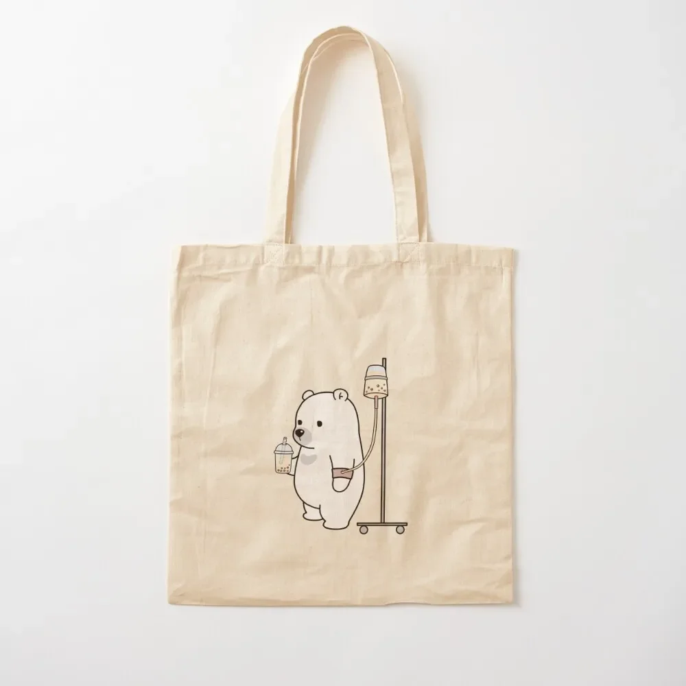 

Boba Bear Loves Boba Too Much! Sticker Tote Bag canvas tote bag supermarket folding bag Canvas Tote