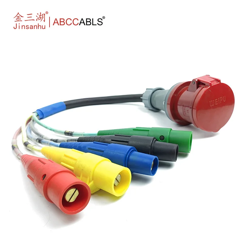 ABCCABLS 63A 5 Pin CEE To 5 Colors Camlock Waterproof PVC 3 Phase Stage Power Adapter Cord