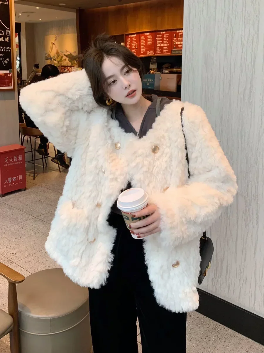 

White Lamb Wool Women's Coats Autumn and Winter Faux Fur Coat Women Korea Warm Loose Short Outercoat Lady Party Elegant Outfits