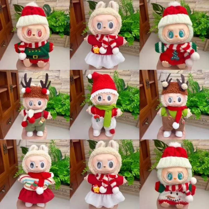 

17cm Mini Plush Doll'S Clothes Outfit Accessories For Labubu V3 V1 V2 Christmas Cookie Man Sweater Hat Clothing New Year Gift