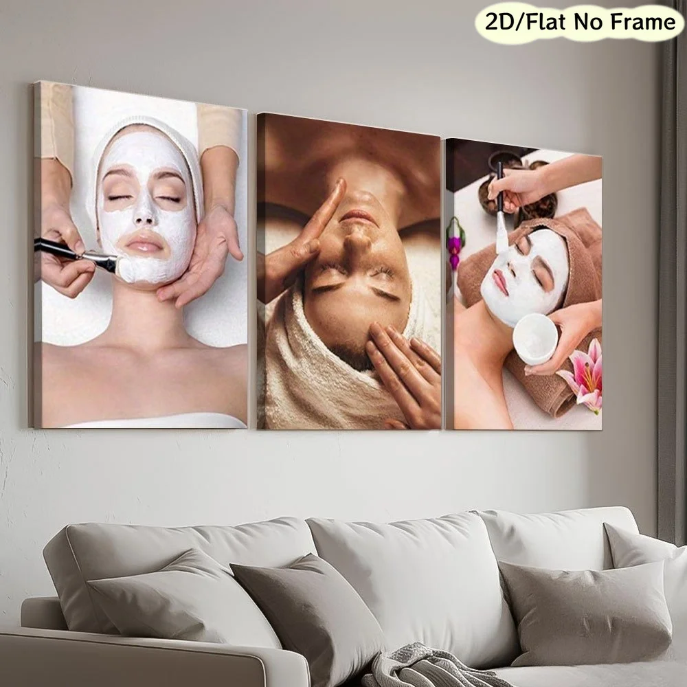 （Noframe 3PCS）-2D Flat, 2D Flat, 2D/FLAT, Frameless, 3pcs - Spa Massage Theme Canvas Poster Decor, Beauty Salon Home Decorati