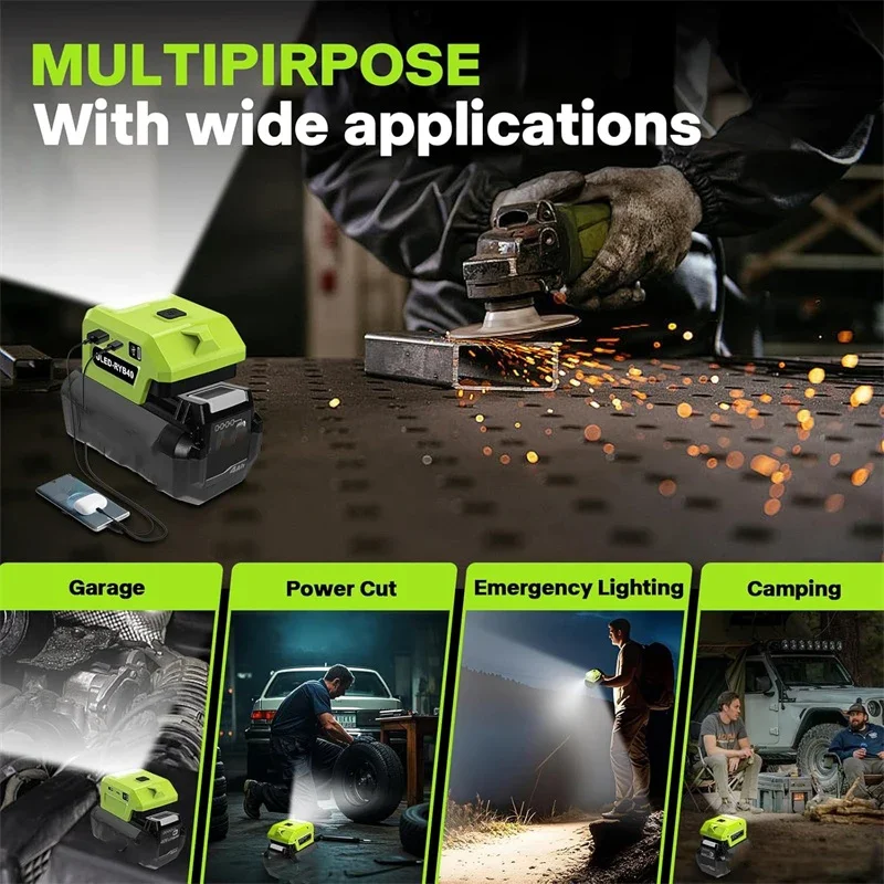 موصل محول الطاقة LED ضوء العمل لبطارية Ryobi 40 فولت 5 واط حامل بطارية الأضواء مع منفذ إخراج للاستخدام الخارجي