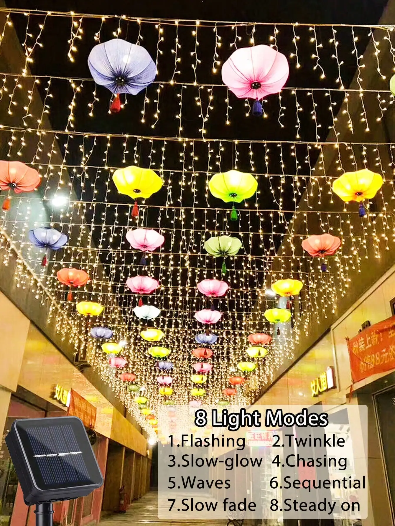 ไฟประดับพลังงานแสงอาทิตย์แบบแขวน 1 ชิ้น: ไฟ LED 97/160 ดวง กันน้ำ 8 โหมด สำหรับตกแต่งสวน วันหยุด และงานปาร์ตี้