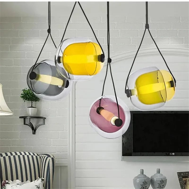 Capsule Pendant Light Colorful Glass Mini Led Light Hanging Fashion Design Restaurant Lighting Kitchen Bar Suspended Chandelier