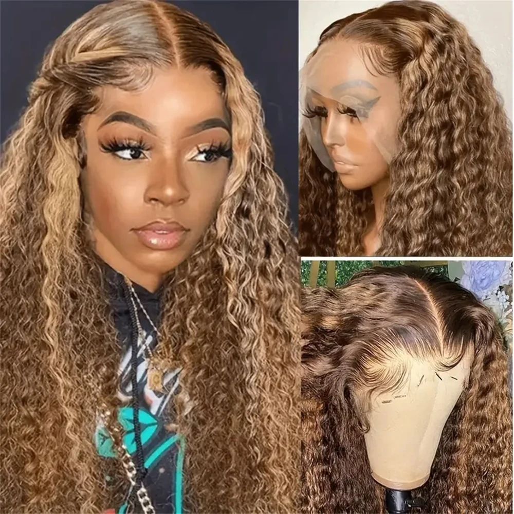 

13X4 Deep Wave Lace Front Wigs Human Hair P4/27 Highlight Ombre HD Transparent Lace Front Wigs Baby Hair Around Bleached Knots