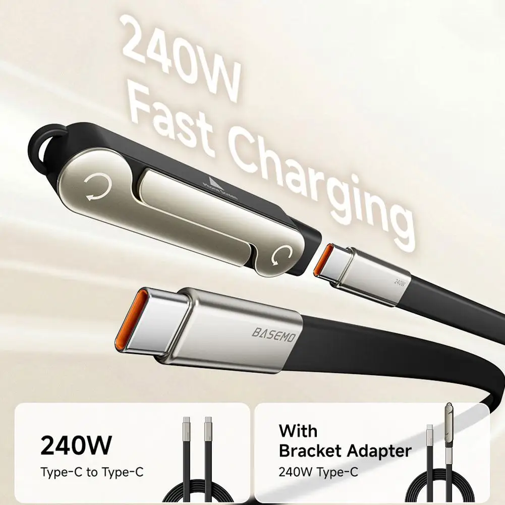 240W USB C Fast Charger Cable With 360 Degree Rotating Hidden Stand Zinc Alloy Silicone Type C PD Data Cord For Gaming Office