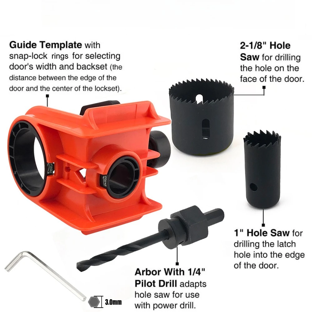 Hole opener only, can be used for wooden door + door latch mortise tool set, yellow/blue/red/orange 4 colors optional