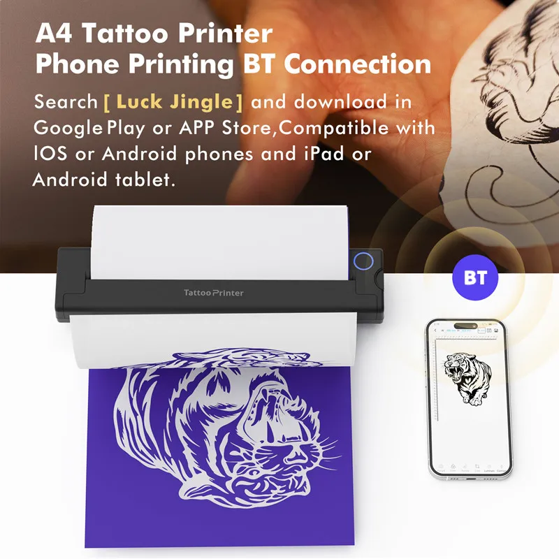 Portable Wireless Thermal Tattoo Stencil Printer Inkless A46 Tattoo Printer Compatible with Android and iOS Phone/Tablet&PC