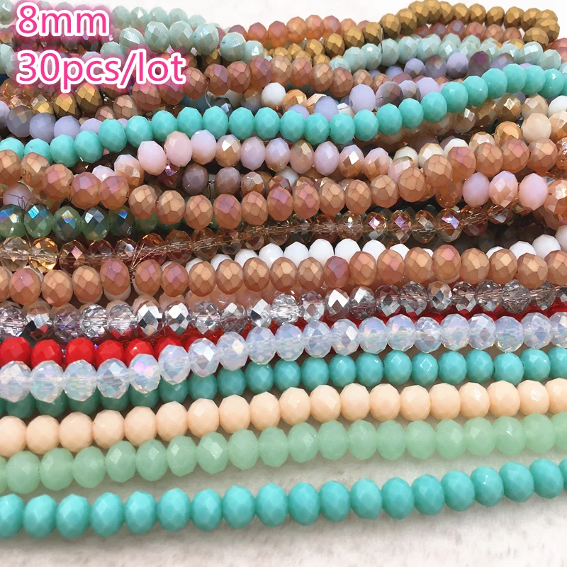 30pcs/lot 8mm Rondelle Austria faceted Crystal Glass Beads Loose Spacer Round Beads DIY Jewelry Making For Bracelet