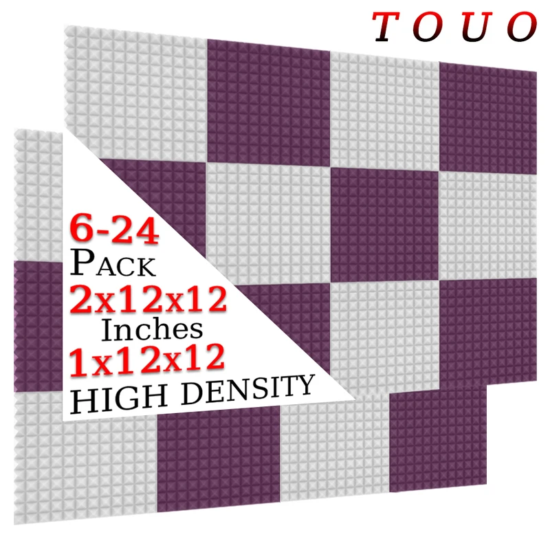 

TOUO Acoustic Foam 6/12/24 Pcs High Density Pyramid Foam Sound Absorbing Material Acoustic Sponge Sound Proof Acoustic Treatment