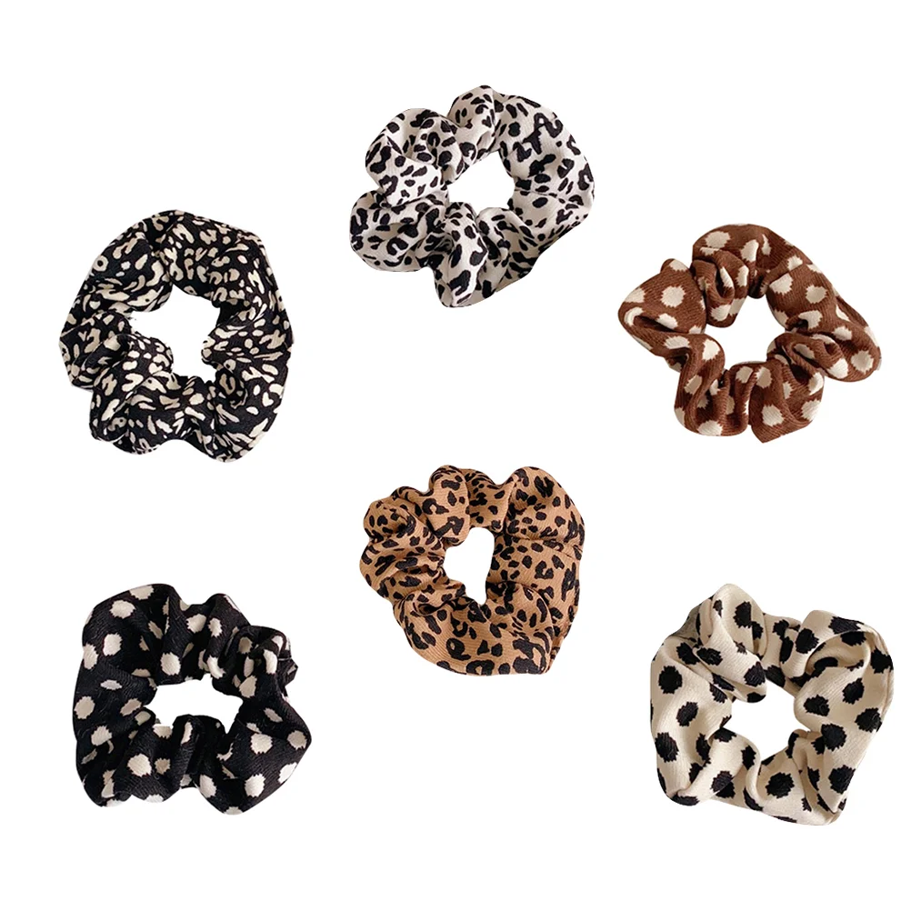 6 Pcs Vintage Floral Rubber Band Bobbles Hair Bands Ribbons Ring Rings Knitted Material Elastic Ties Dot Women's Miss