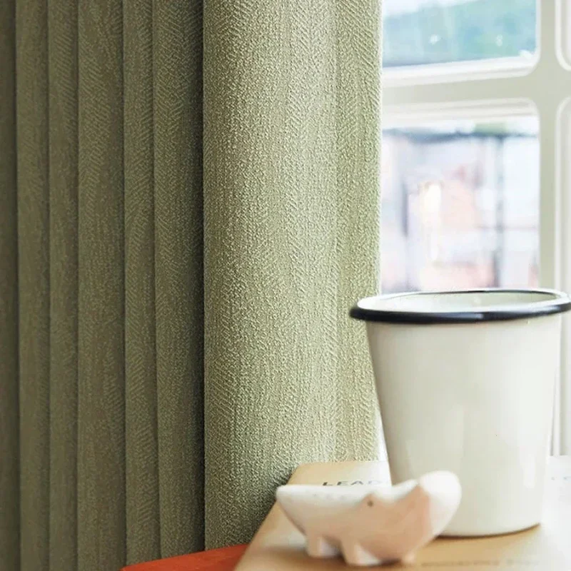 Cortinas de algodón verde Matcha para sala de estar, dormitorio, balcón, salón, luz opaca, Color sólido Simple de lujo, grado para madre y bebé