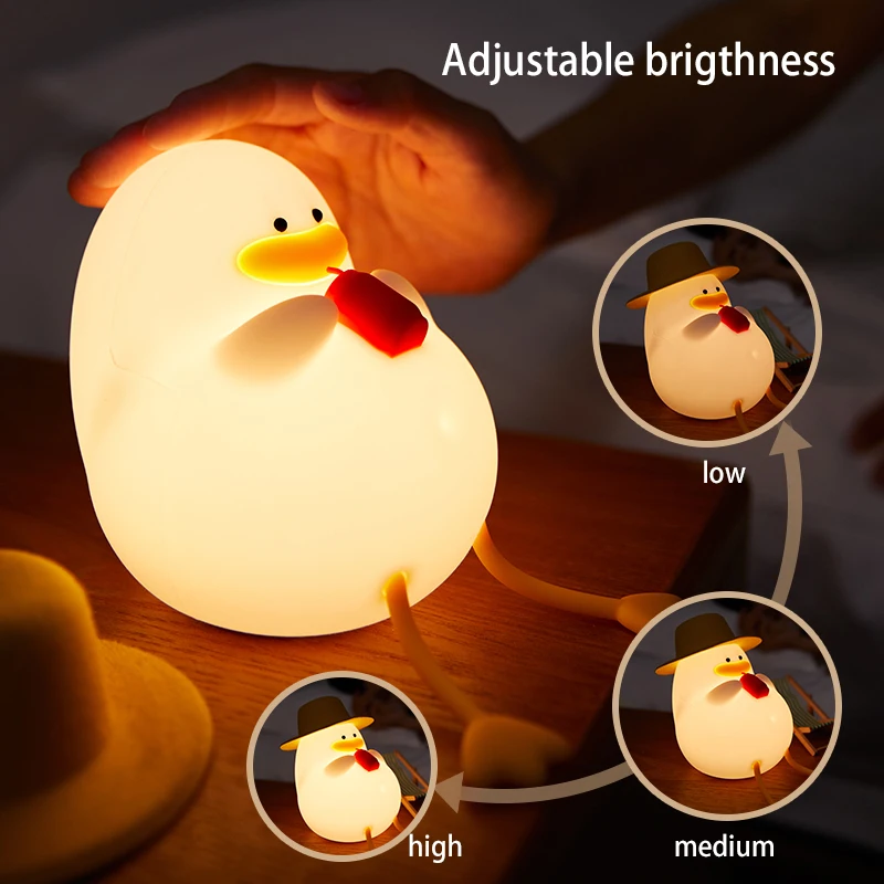 Cute Happy Duck LED Night Light USB Rechargeable Lamp Silicone Squishy Sleeping Bedroom Desktop Decor Children Gift Mood Light