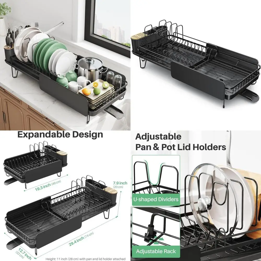 

Large Dish Drying Rack - Expandable (19.3" to 29.4") Dish Rack or Kitchen Counter, StainlSteel Dish Drainer with Utensil Holder,