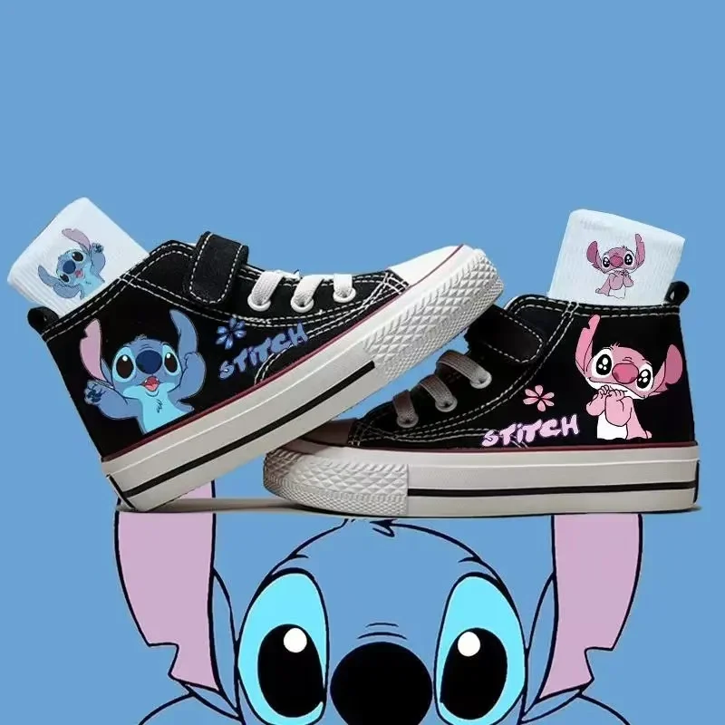 Stitch 2025 nova foto real transporte da gota mais tamanho grande para meninas pequenas moda crianças dos desenhos animados crianças criança mulheres sapatos causais