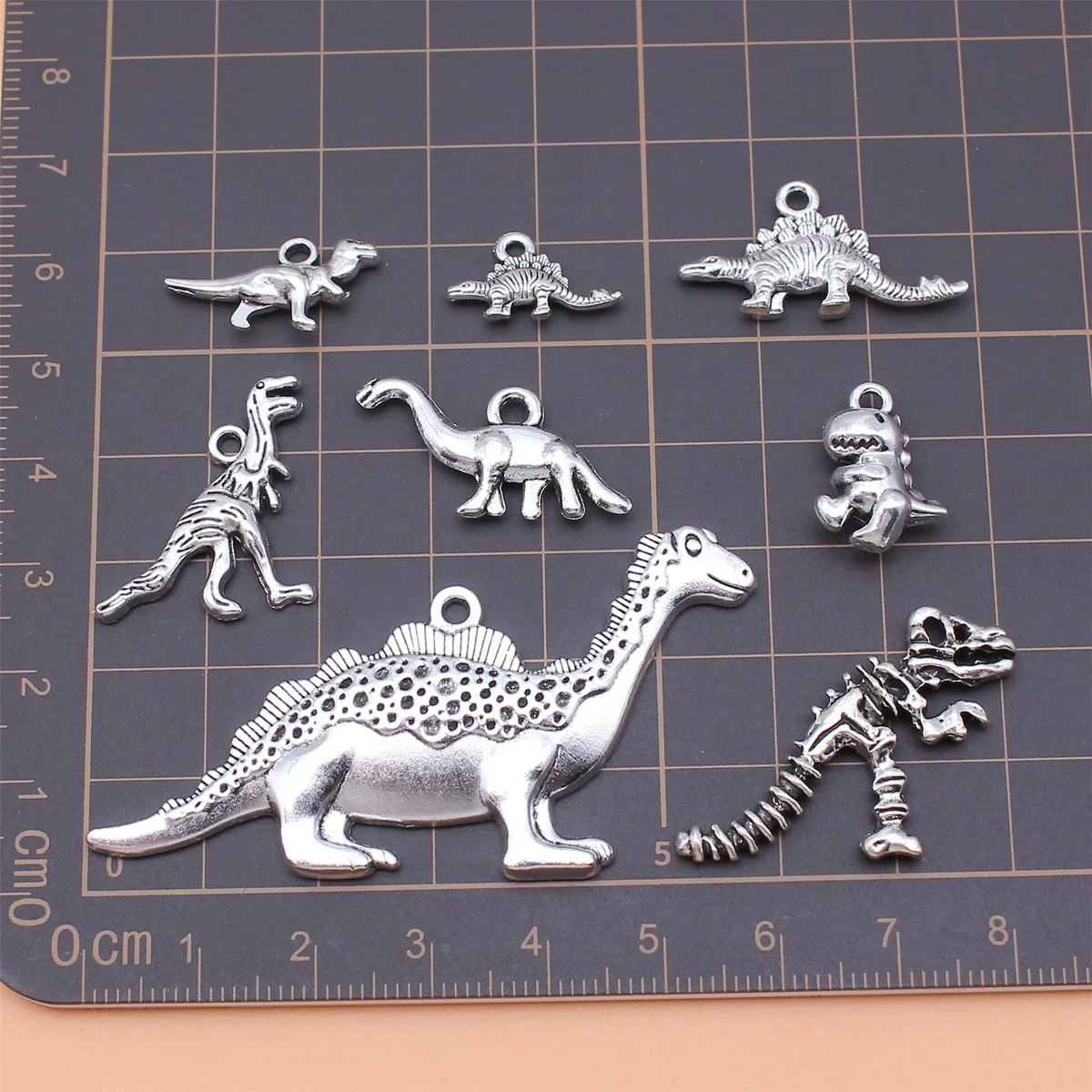 8pcs Antique Silver Color Dinosaur Charms Collection For DIY Jewelry Making, 8 Styles, 1 of Each