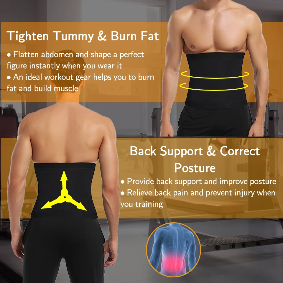 Men Body Shaper Abdomen Fat Burning Reduce Weigh Fitness Sauna Sweat Waist Trainer Belt Belly Slimming Shapers