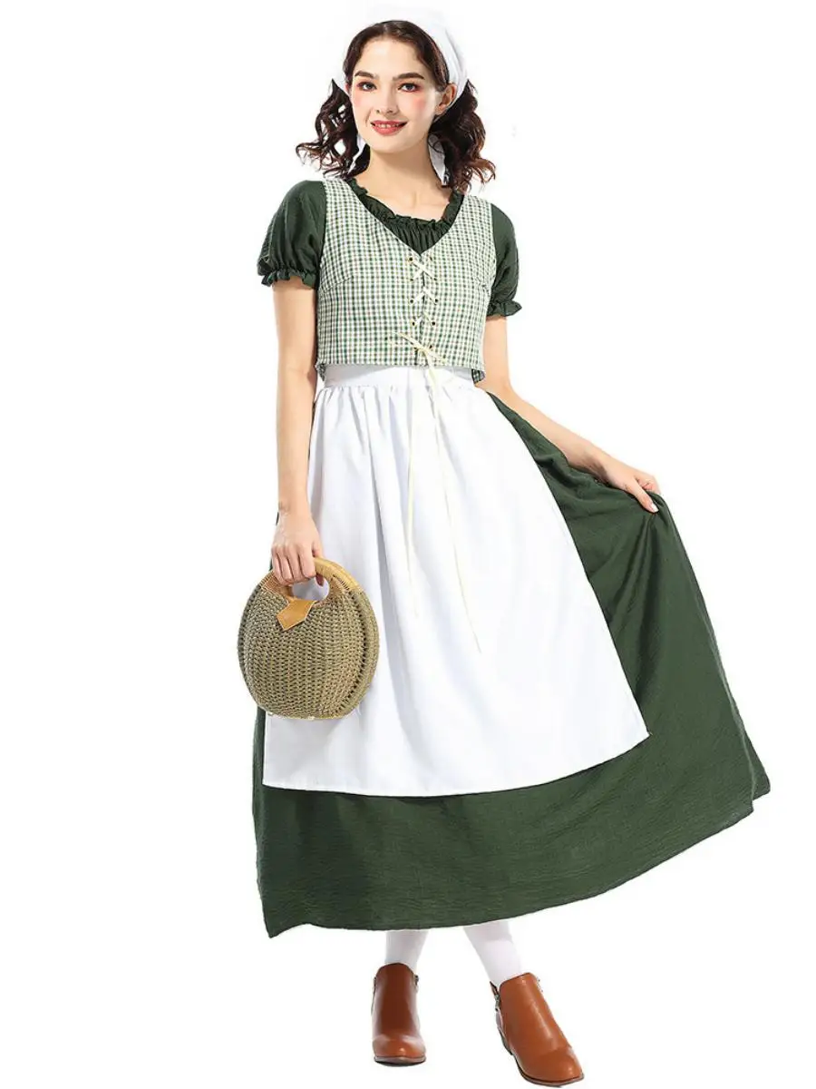 loween Victorian Colonial Dr een Plaid Skirt Suiting Women's Faion Ethnic Stage Costume Polyester Spring 2024