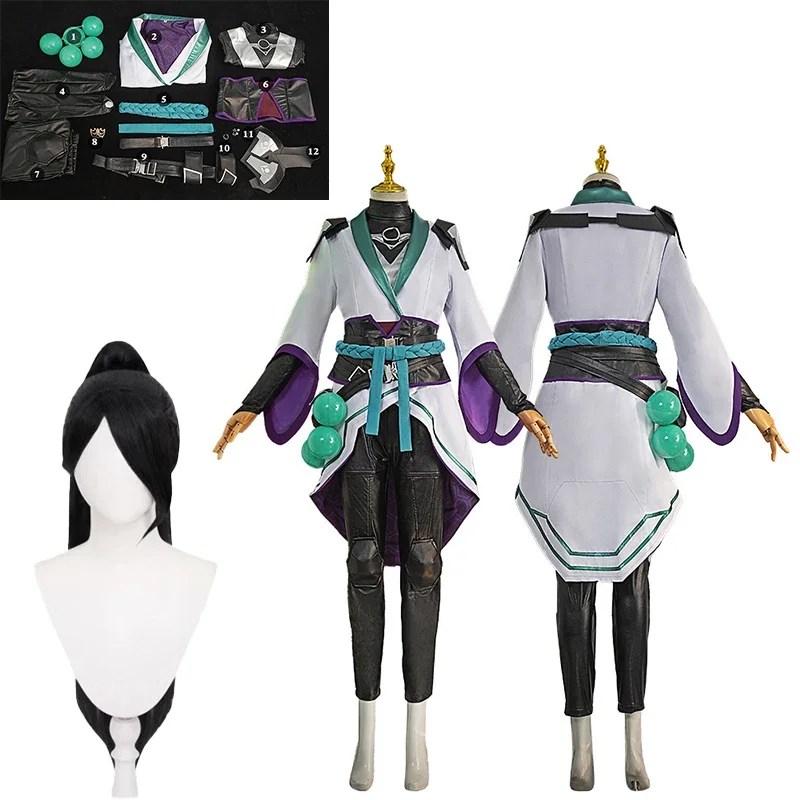 

FC6Game Valorant Sage Cosplay Costume Wig Women Halloween Party Carnival Roleplay Uniform Suit Accessories Long Black Hair@FC8！