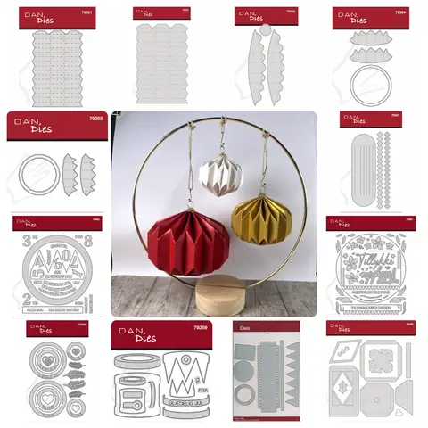 Caja redonda Flad Julekugle, troqueles de corte de bola de Navidad con forma de corazón y linterna para álbum de recortes nuevo 2025, marco para hacer papel, suministros para manualidades