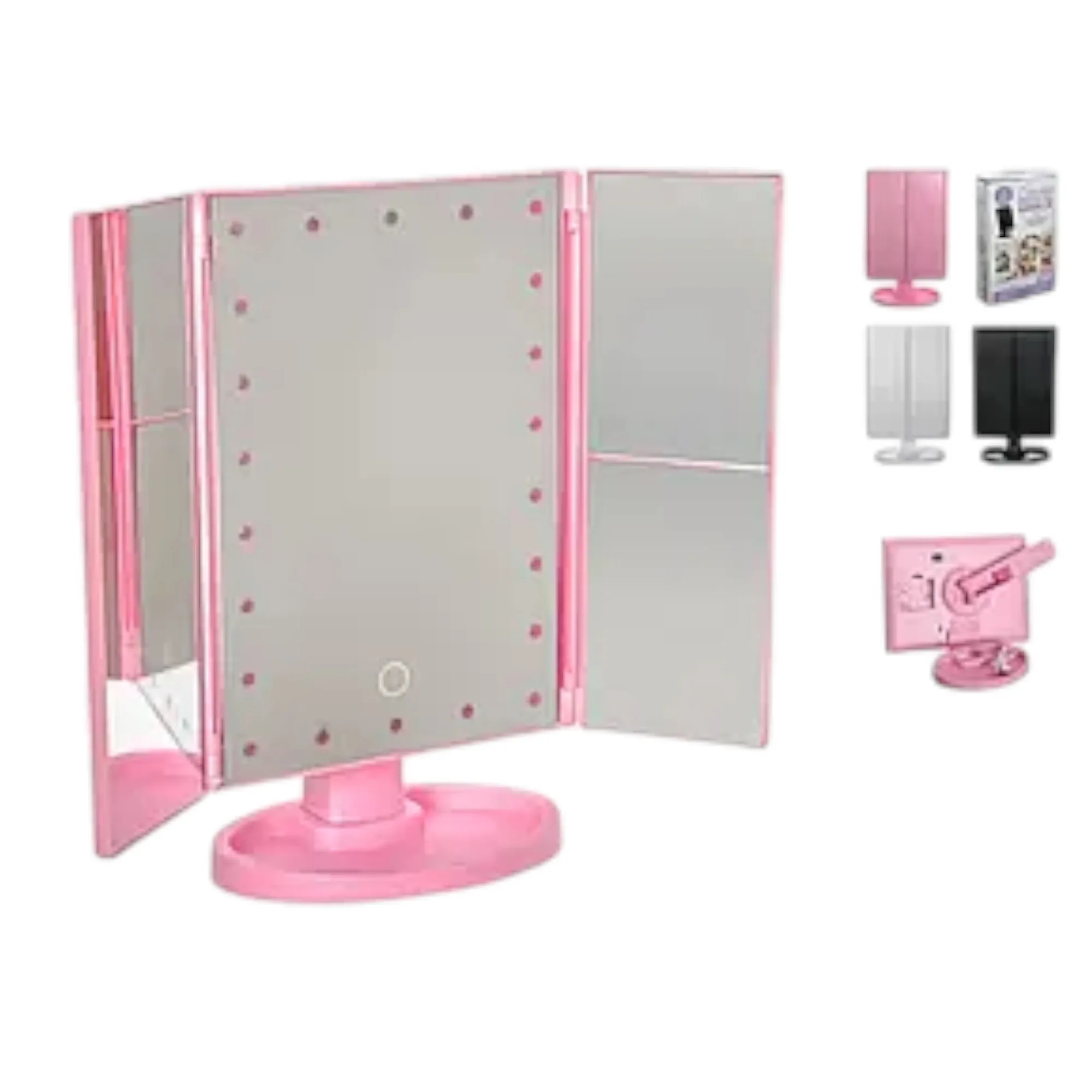 Espejo de maquillaje de tocador con luz, aumento 2X/3X espejo cosmético iluminado, Control táctil, fuente de alimentación Dual triple, portátil negro, blanco , rosa