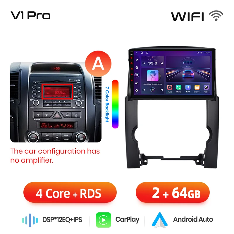 Junsun draadloze CarPlay Android Auto autoradio voor Kia Sorento Mk2 (XM) 2009-2014 met ingebouwde koelventilator, Android GPS navigatie, multimediaspeler, WiFi, DSP, RDS, BT, SWC, IPS touchscreen,