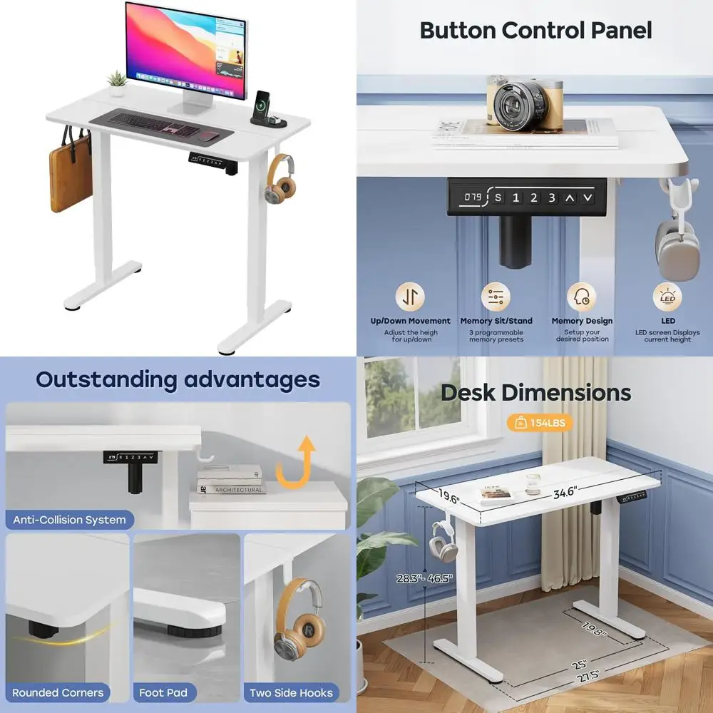 Компактный стол с регулируемой высотой, белая рабочая станция 35x20 с доской для сращивания
