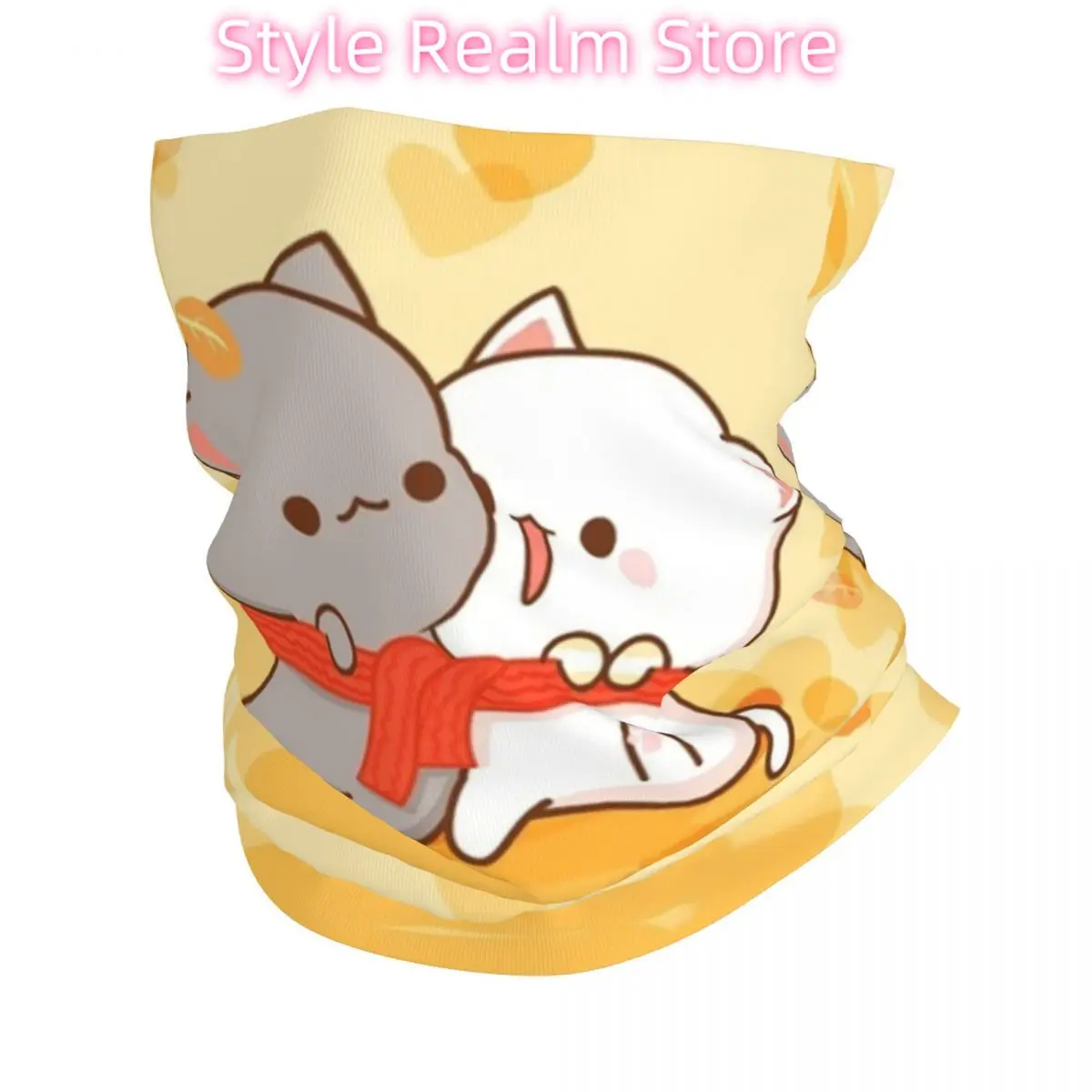 

Изготовленная на заказ романтическая бандана Mochi Cat Peach и Goma, зимняя теплая повязка на шею, женский ветрозащитный шарф для лица, повязка на голову с гетрами для пешего туризма