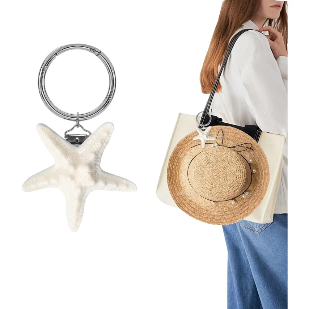 Shell Starfish Shaped Hat Clip Metal Ring Clip Closure Bag Charm Pearl Accent Gradient Finish Clip on Holder Beach Travel