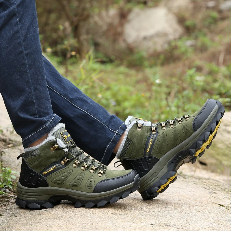 Winter Men High Top Hiking Boots - Anti Slip Plush Insulation Durable Suitable for Outdoor Adventure Camping Hiking Boot Design